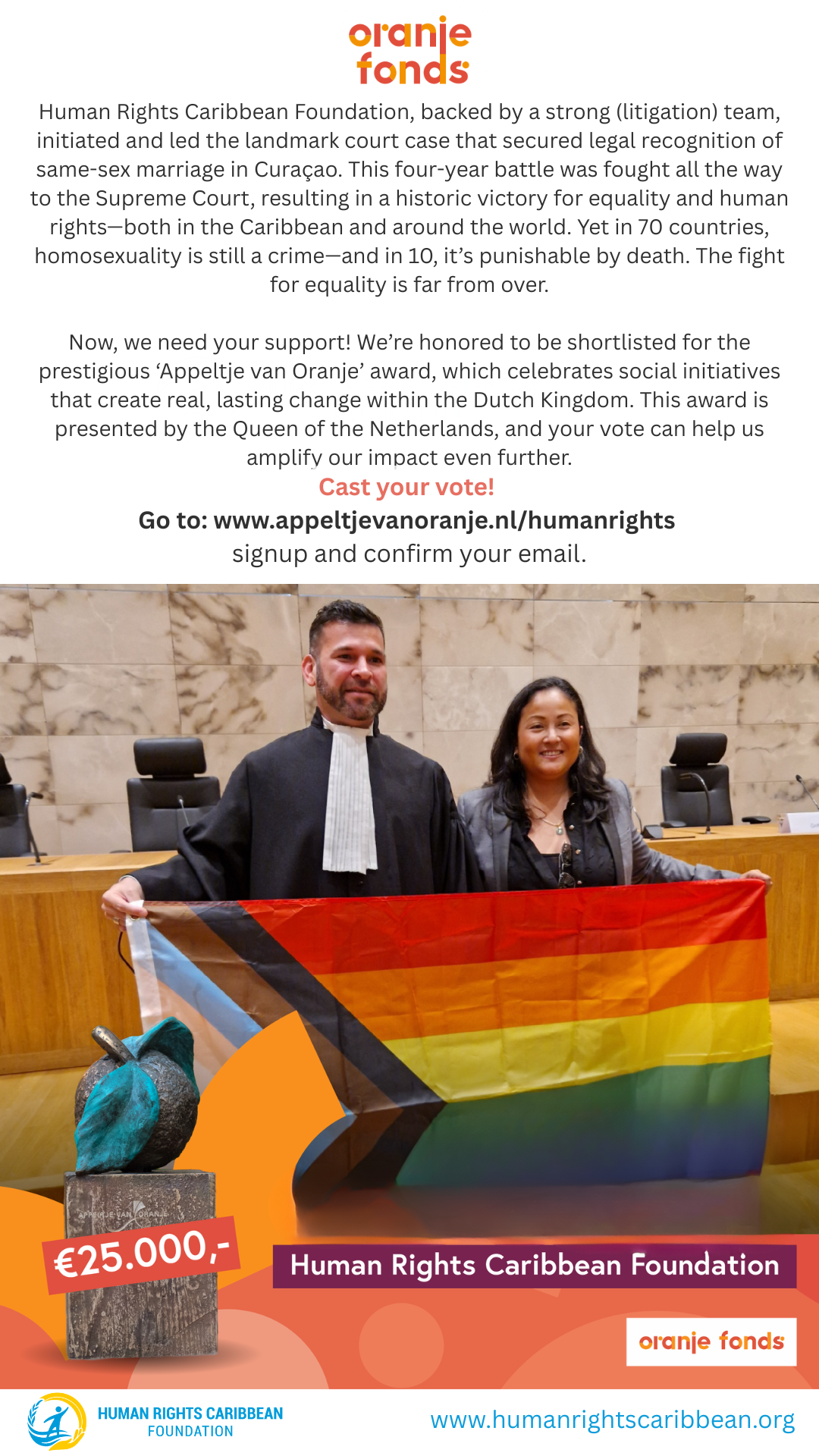 Human Rights Caribbean behoort tot laatste 50 kanshebbers voor Appeltje van Oranje 2025